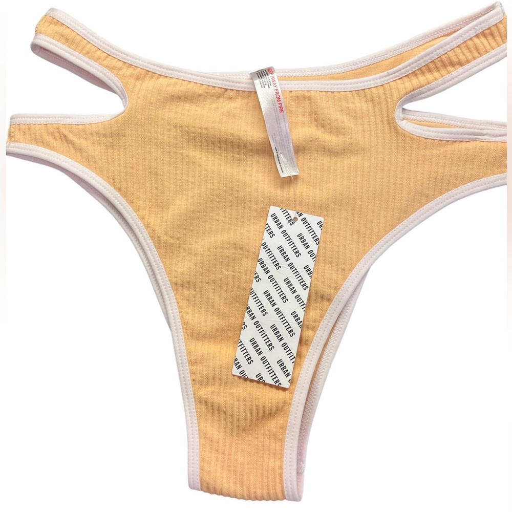 UO Out from Under Kim ribbed high waisted bikini high leg cutout leg yellow M/L